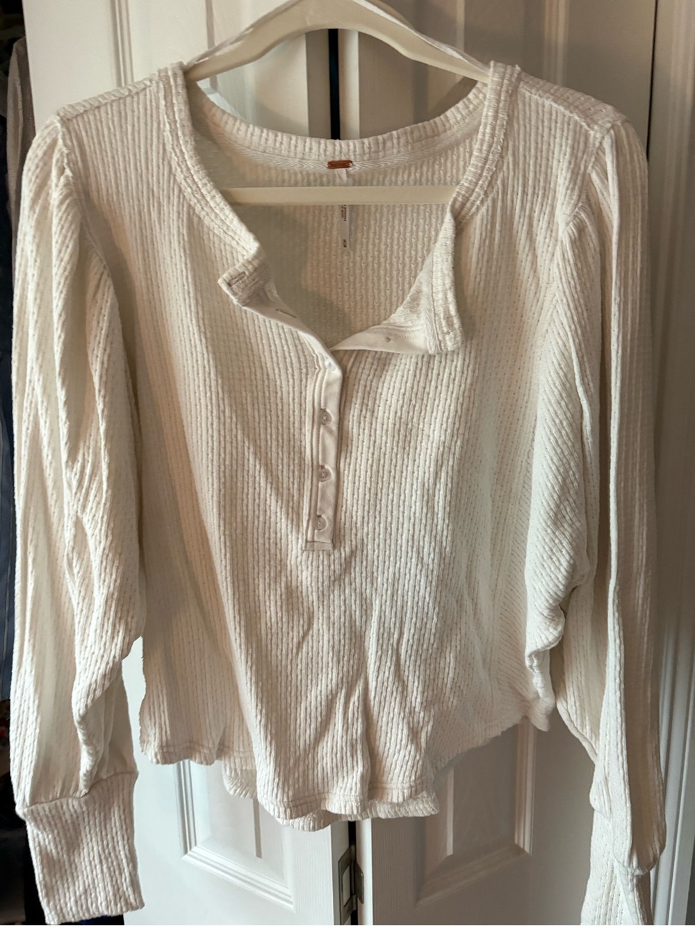 Free People Cream Waffle Henley Long-Sleeve Top